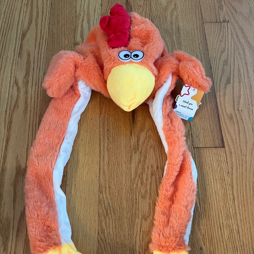- - Plush chicken rooster Hat with Ears Jump Mobile Pop Up Farm